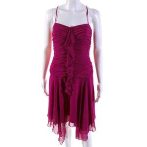 ABS Womens Crossover Spaghetti Strap Ruched Ruffle Dress Pink Size 6
